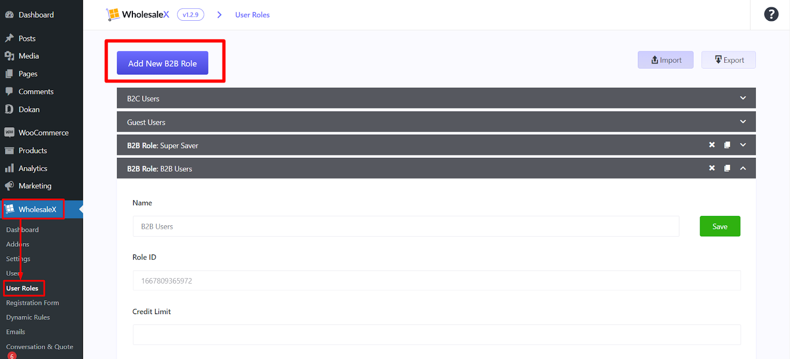 ภาพหน้าจอเพื่อสร้างบทบาทของผู้ใช้ที่ปรับแต่งได้