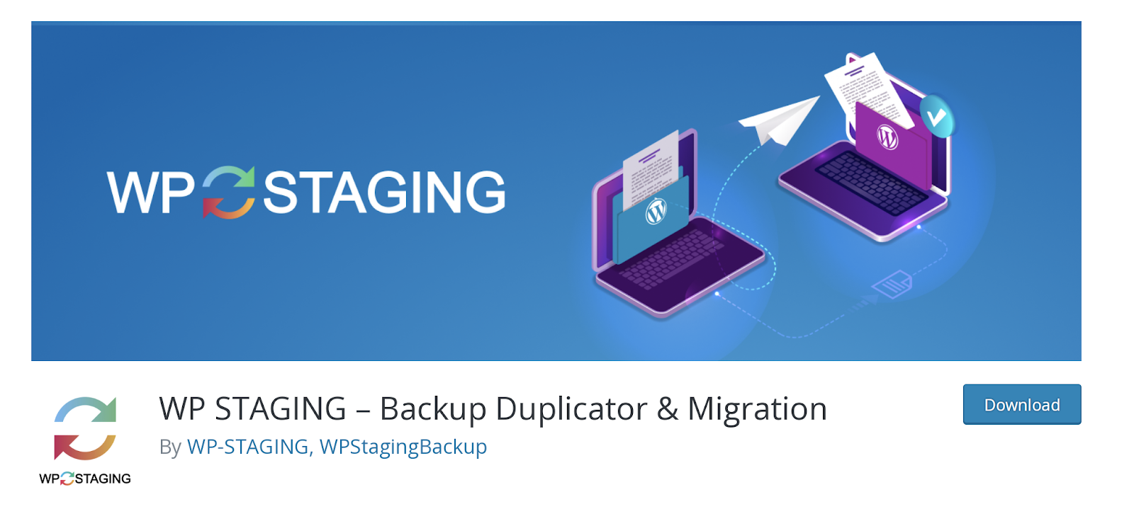 WP Staging: copia de seguridad, duplicadora, migración. Descárguelo desde el repositorio de complementos.