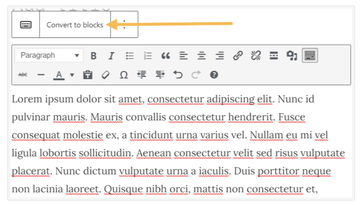 Ao mudar para o editor de blocos, o conteúdo criado com o editor clássico será automaticamente transformado em um bloco Clássico.