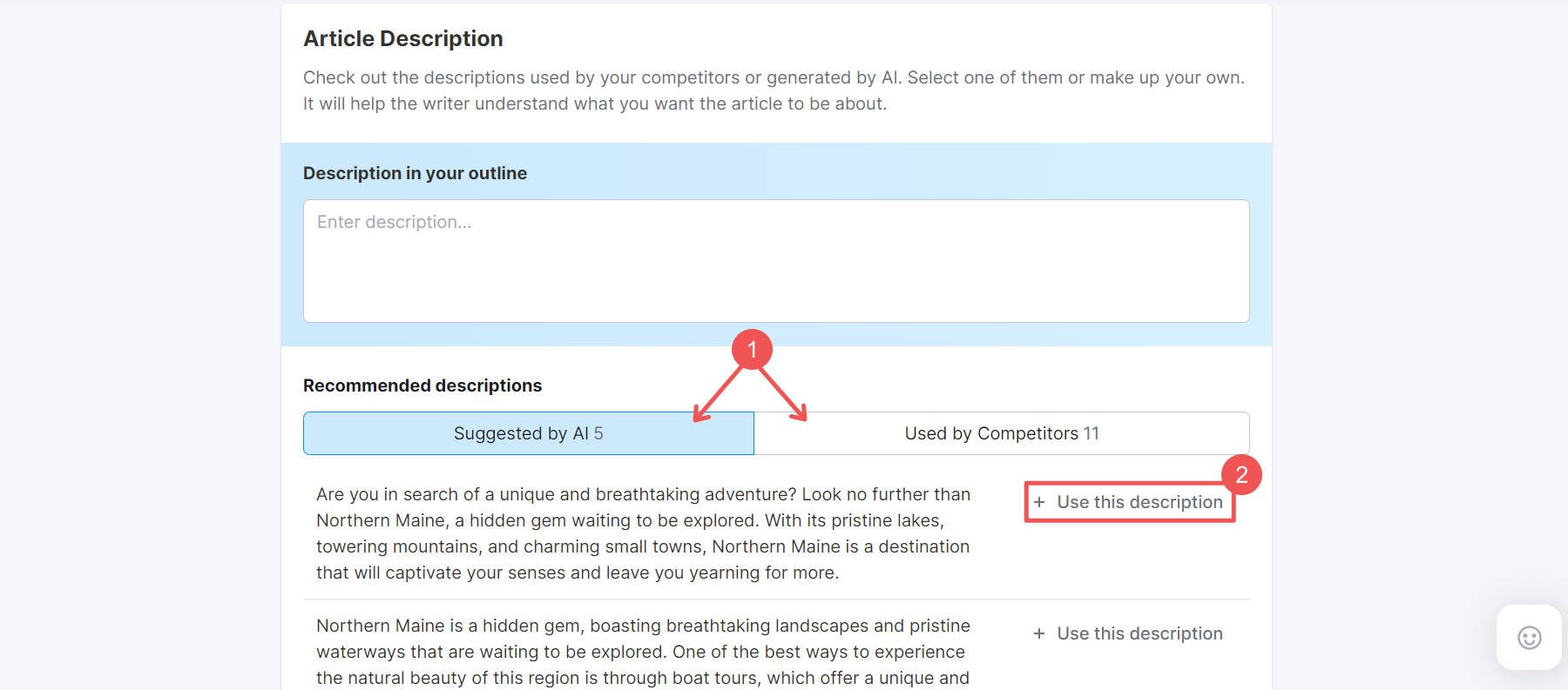 Générateur de contour de contenu Semrush AI - Étapes 7 à 8