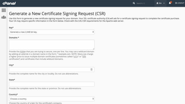 ขั้นตอนบางส่วนที่จำเป็นในการเพิ่มใบรับรอง SSL ผ่าน cPanel