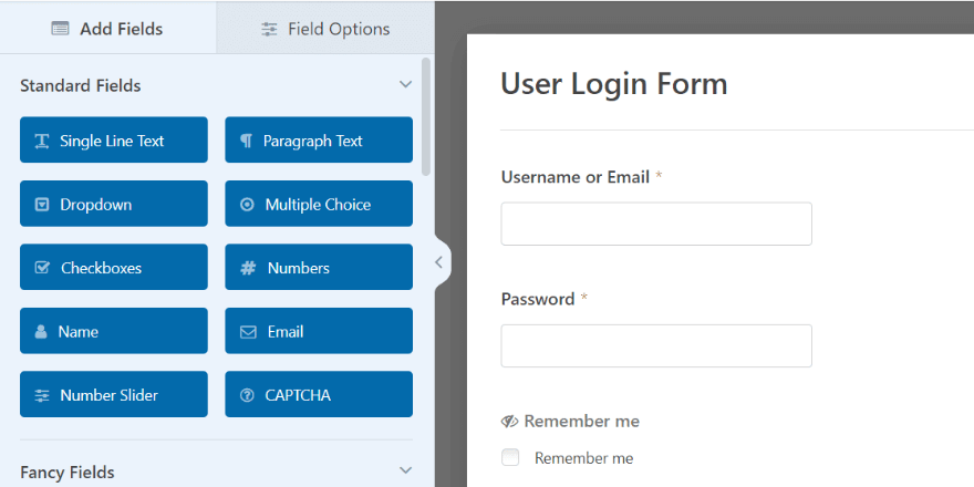 Форма входа пользователя WPForms