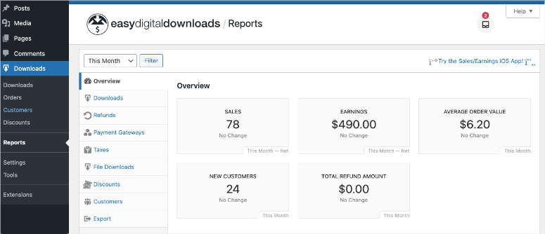 Rapoarte și statistici în Easy Digital Downloads