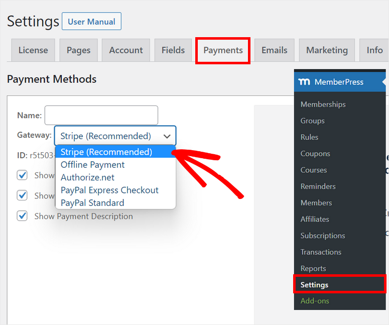 Integraciones de pagos de MemberPress