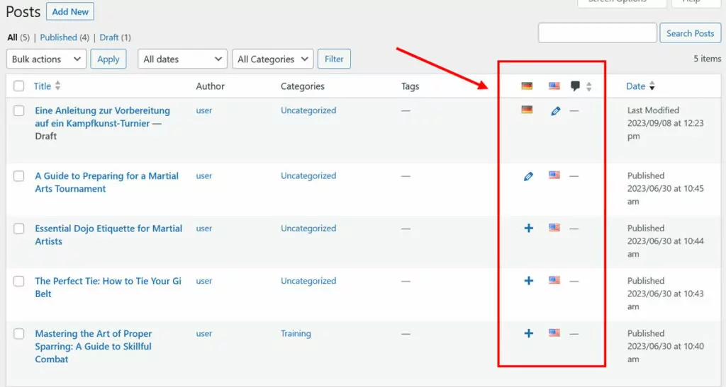 การจัดการการแปล Polylang ในแบ็คเอนด์ WordPress