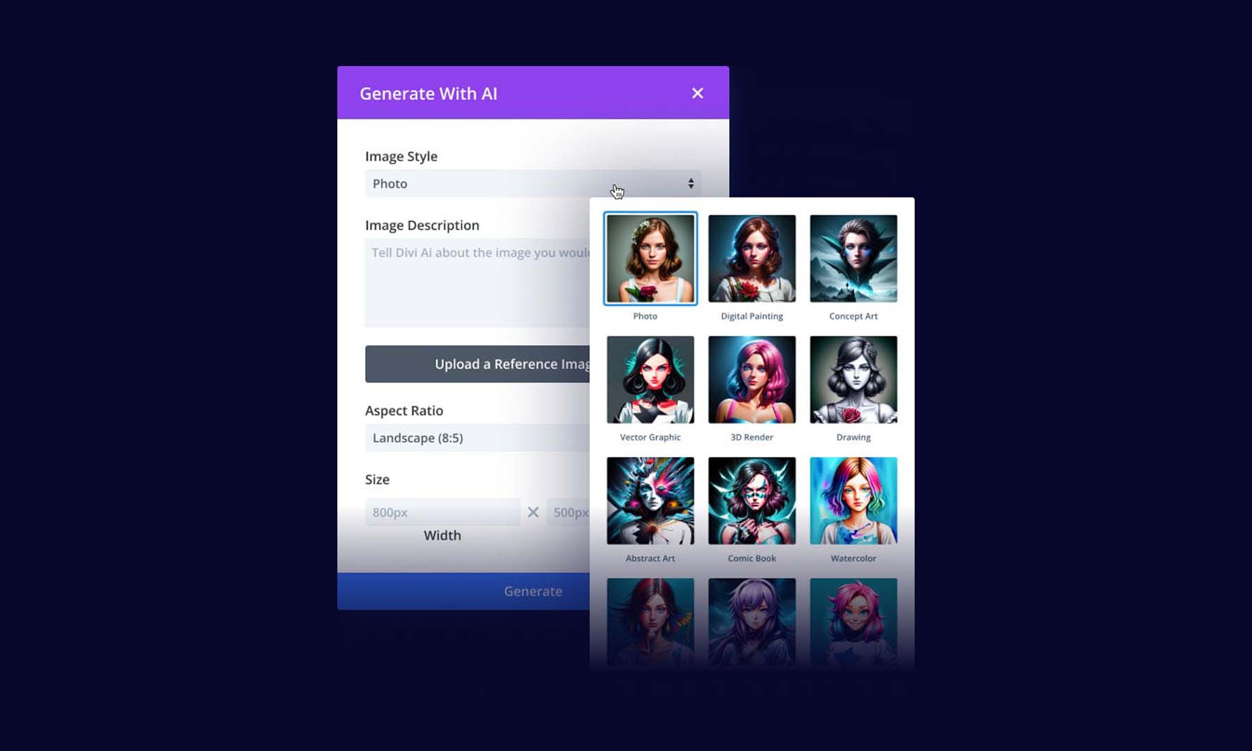 Divi AI 的圖像風格