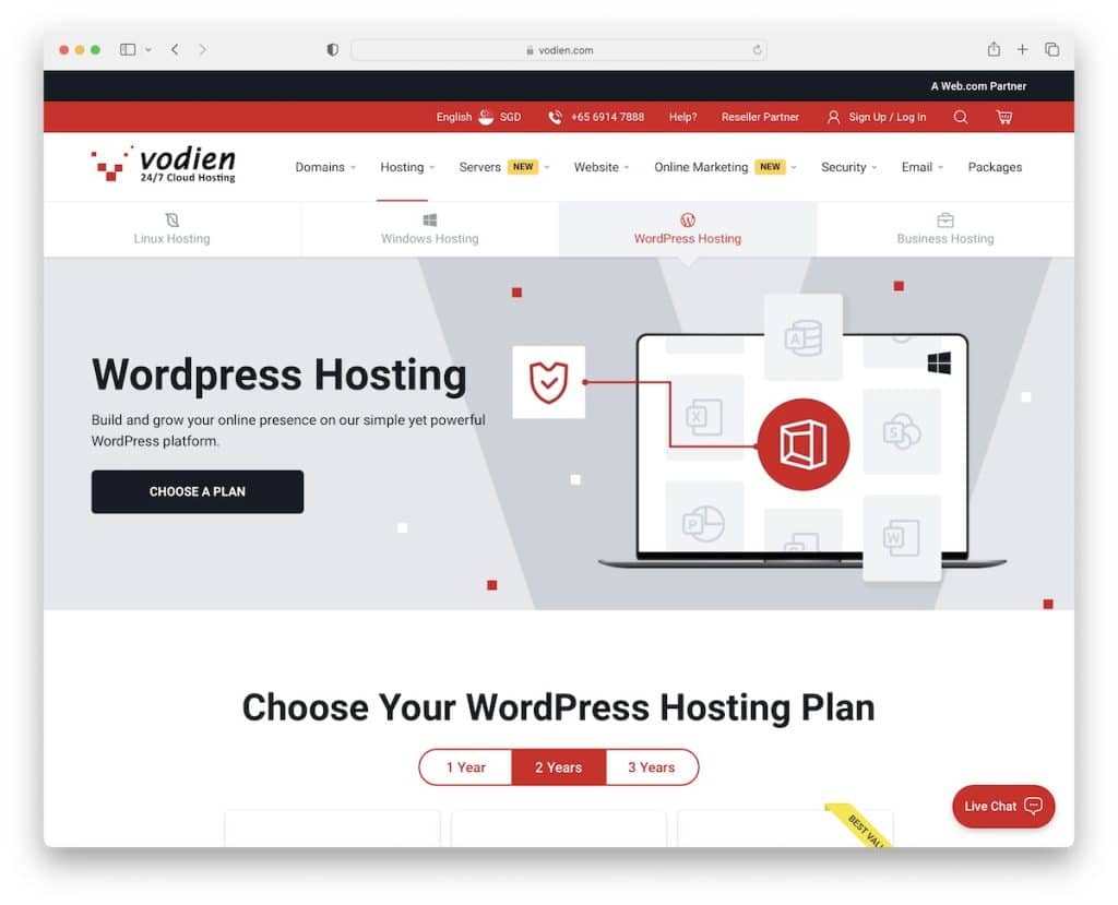 Vodien hosting wordpress w Singapurze