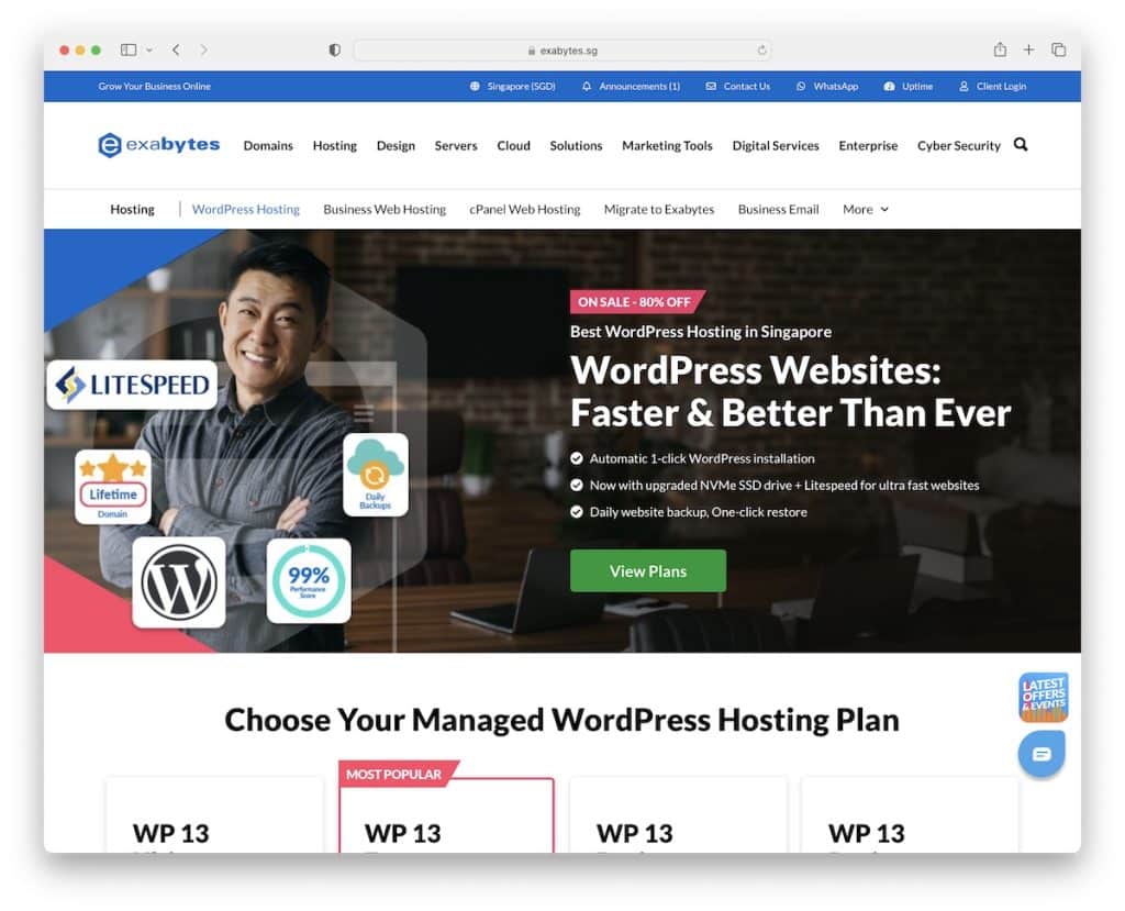 싱가포르에서 엑사바이트 WordPress 호스팅