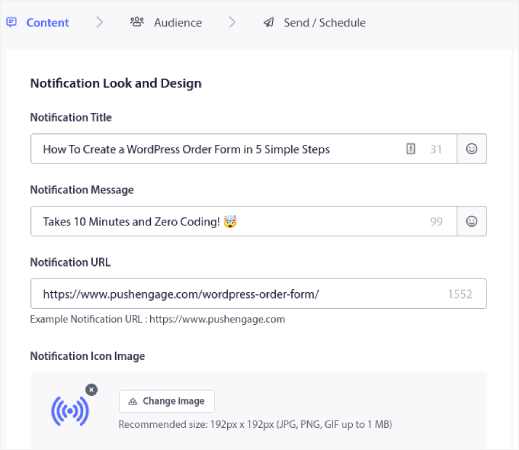 Contenido de difusión push