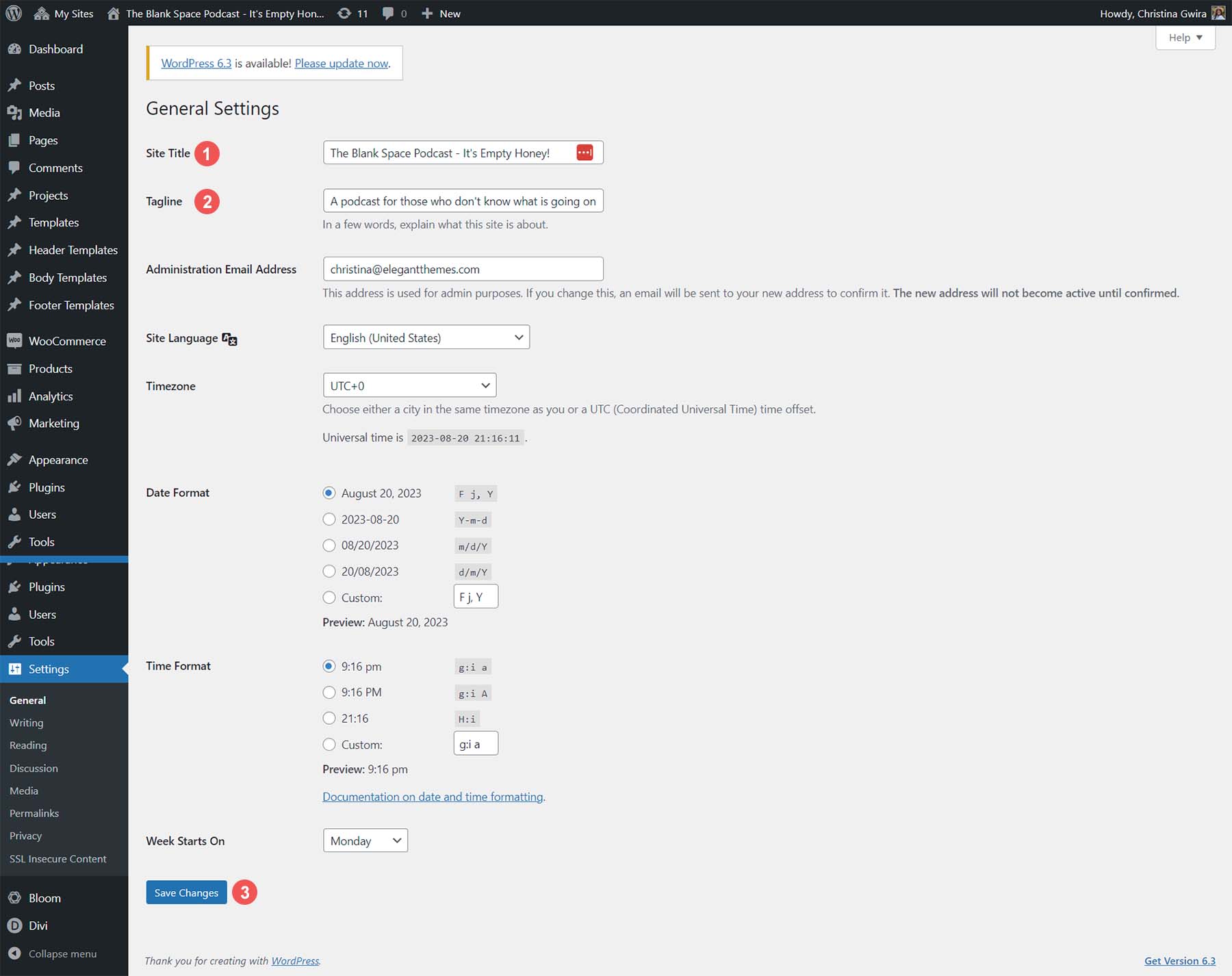 Cree el título del sitio y el eslogan para su nuevo sitio web de WordPress