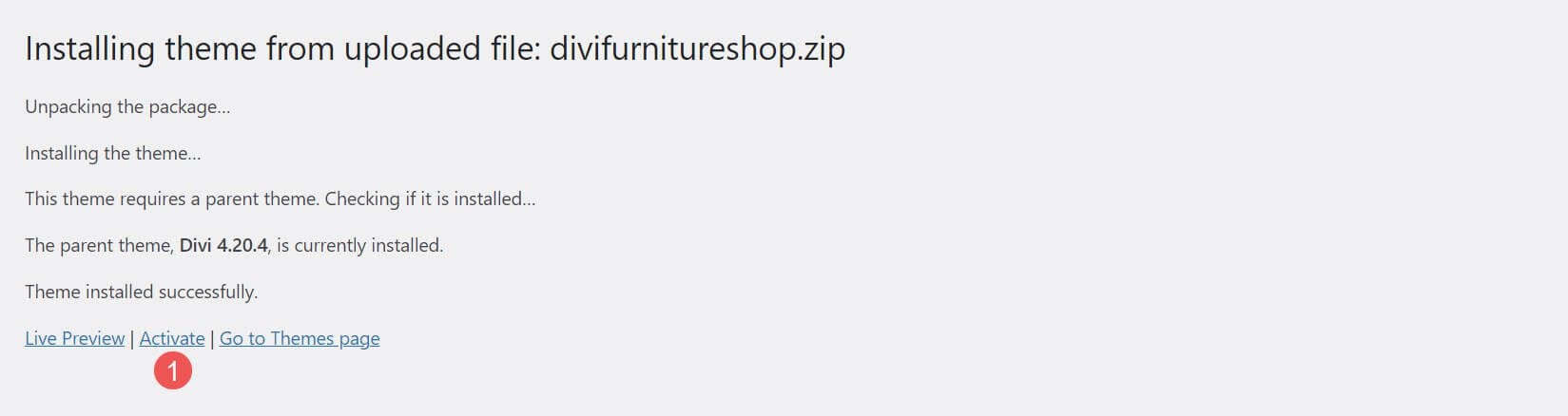 Installieren des Furniture Shop Divi WooCommerce-Themes