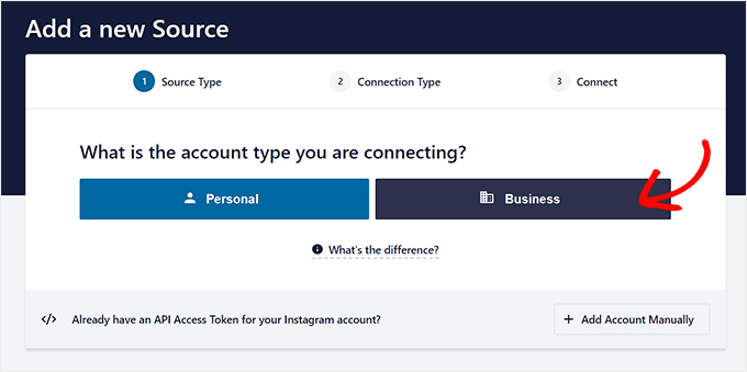 Choose business option as the Instagram account type
