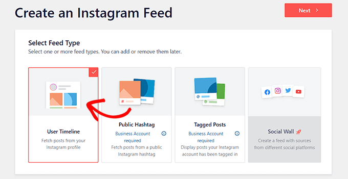 Choose the User timeline feed option