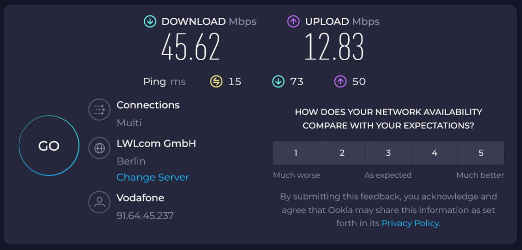 ookla 速度测试结果