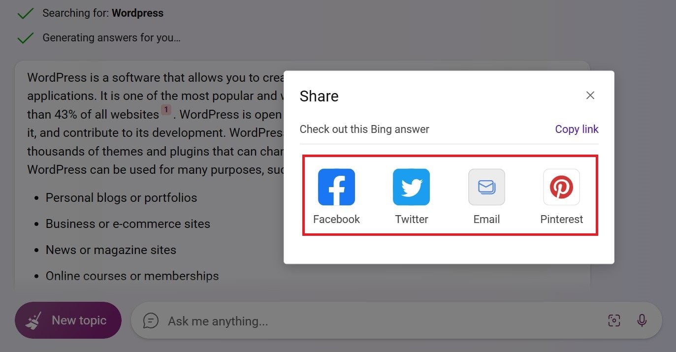 Tautan Bagikan Bing AI