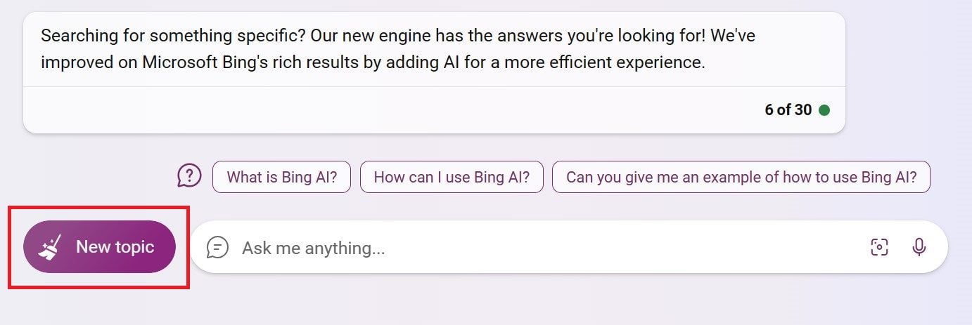 Bing チャットの新しいトピック