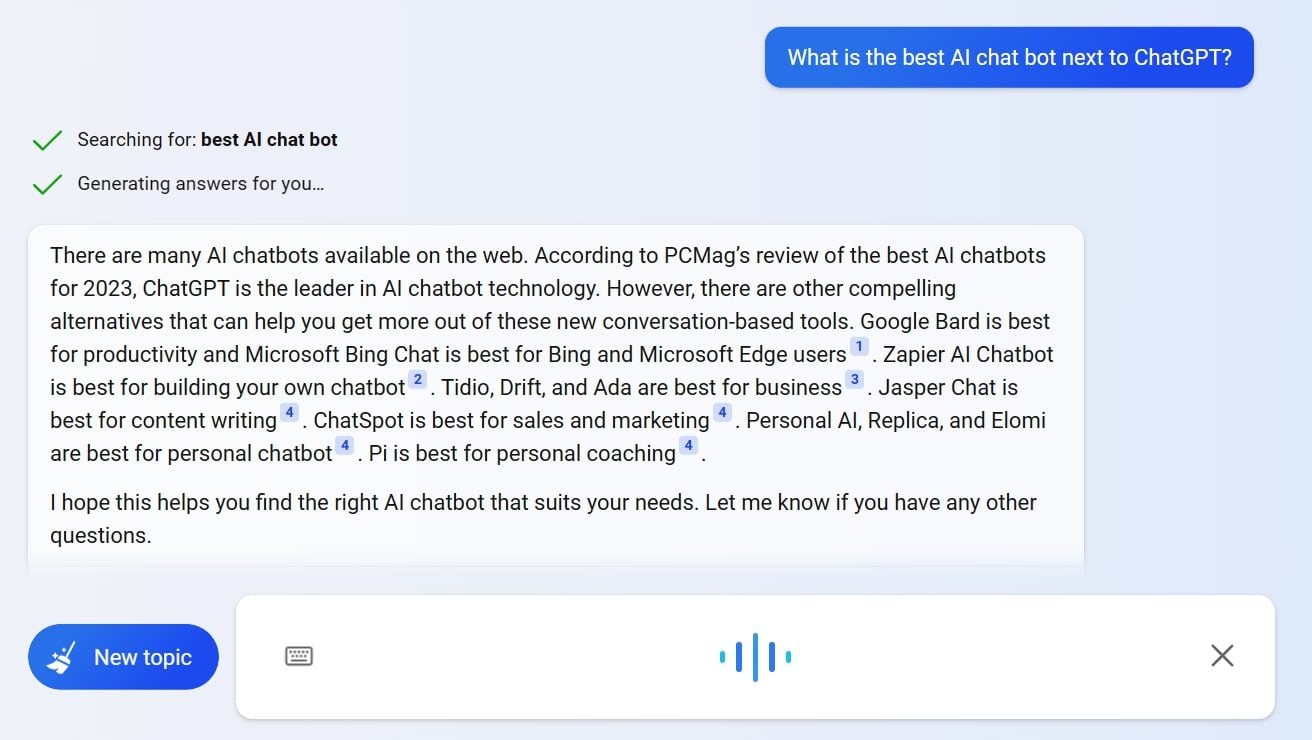 Bing ตอบโดยใช้การแชทด้วยเสียง
