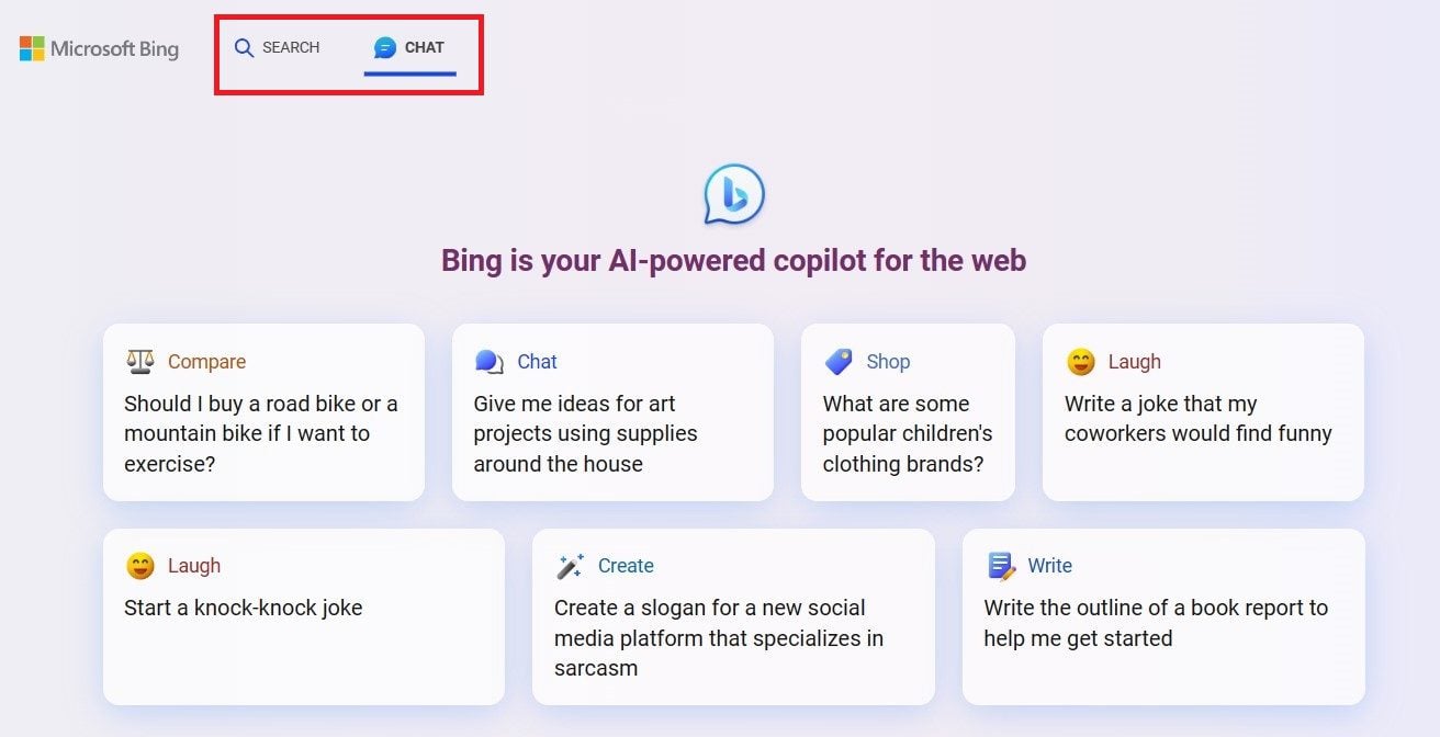 Bing AI Search sau Chat