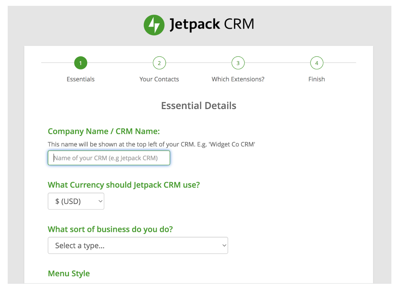 formulario de detalles para Jetpack CRM