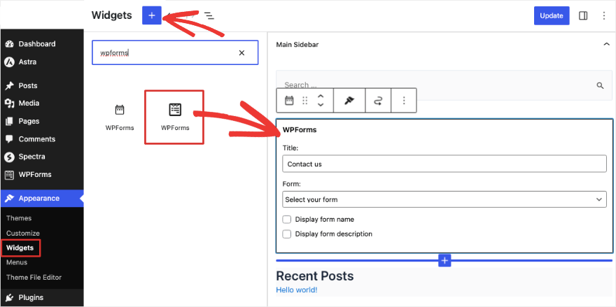 Agregue el widget WPForms a la barra lateral