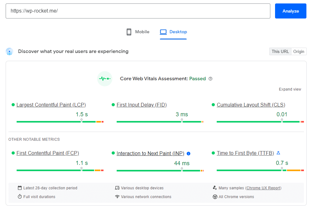 当前 PageSpeed Insights 测试结果页面。