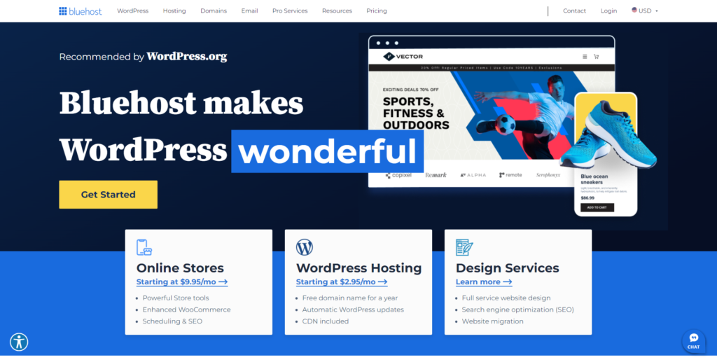 Proveedor de alojamiento Bluehost.