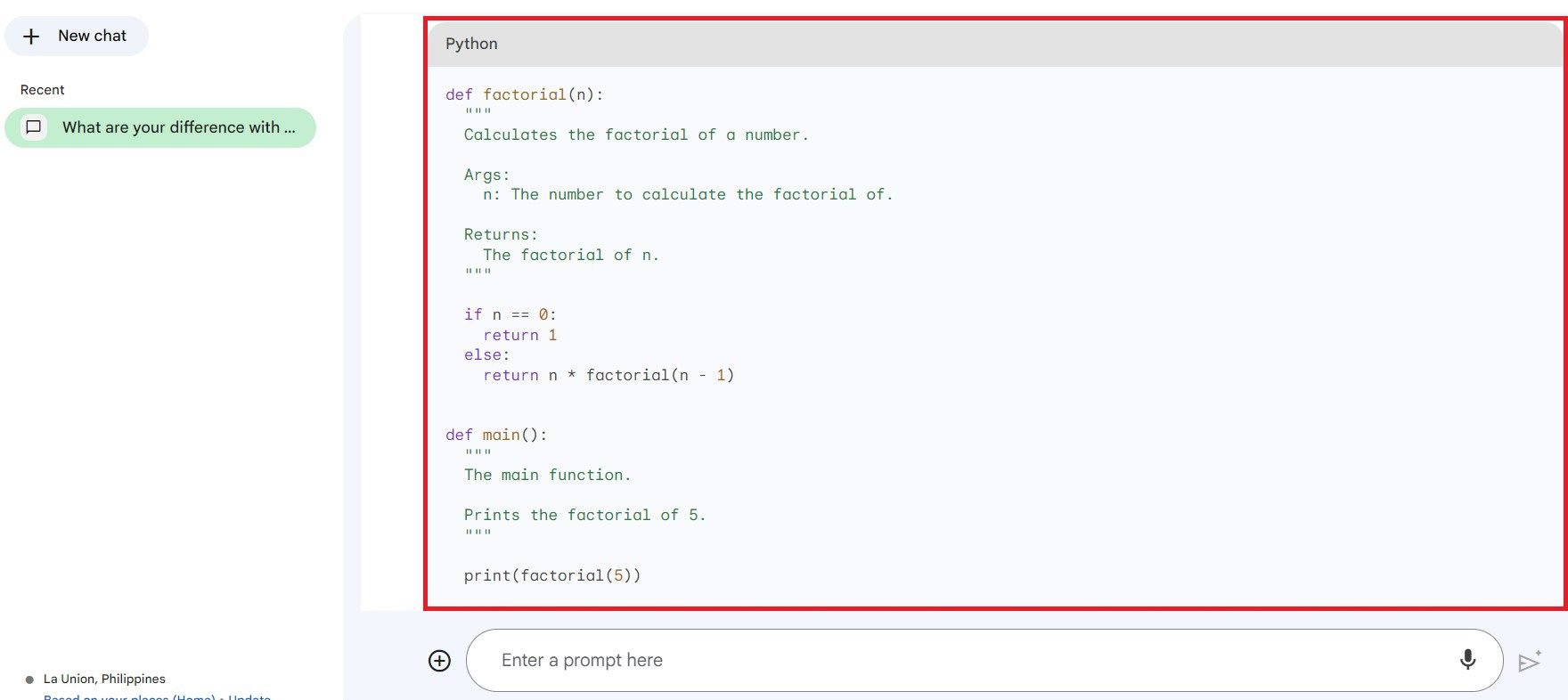 Bard AI genera codice Python