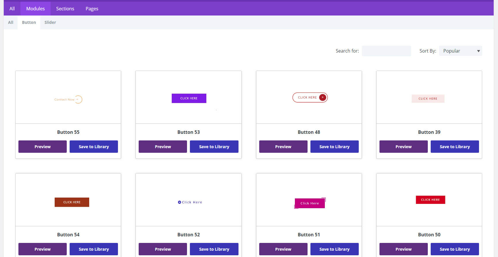 Pulsanti estesi dei layout Divi