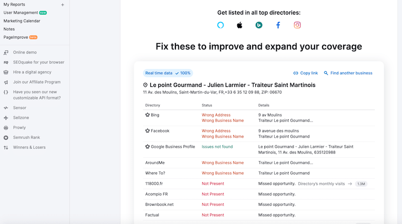 找出小型企業的目標目錄 - 來源：SEMrush