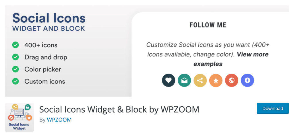 WPZOOM によるソーシャル アイコン ウィジェットとブロック