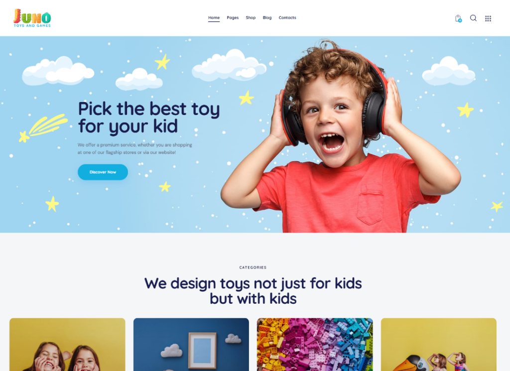 Tema WordPress da loja de brinquedos e jogos Juno Kids