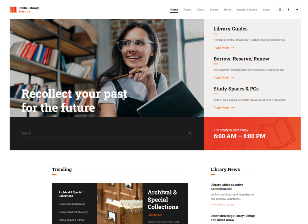 Scientia – Thème WordPress pour l’éducation des bibliothèques publiques et des librairies