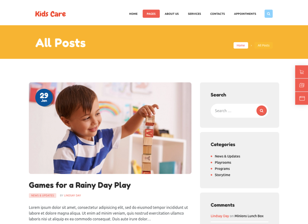 Kids Care - ธีม WordPress สำหรับเด็กอเนกประสงค์