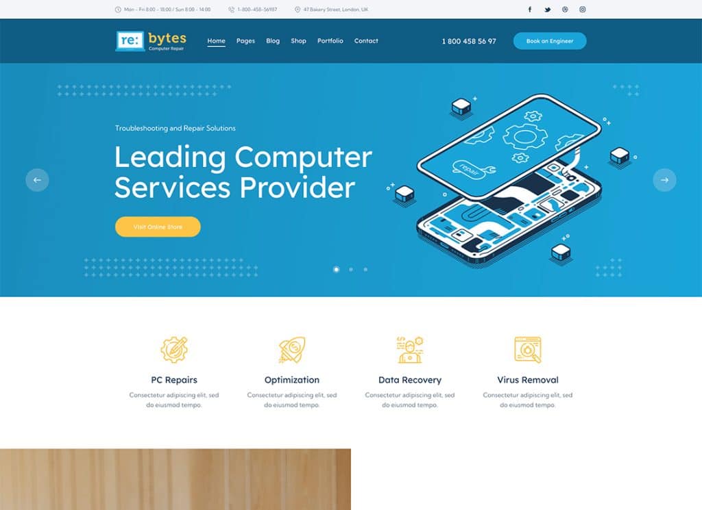 Re:bytes - Tema WordPress Layanan Perbaikan Elektronik & Komputer