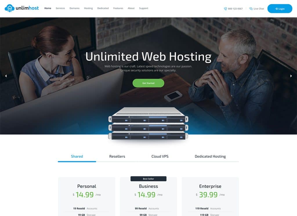 UnlimHost – WordPress-Theme für Webhosting und Internettechnologie