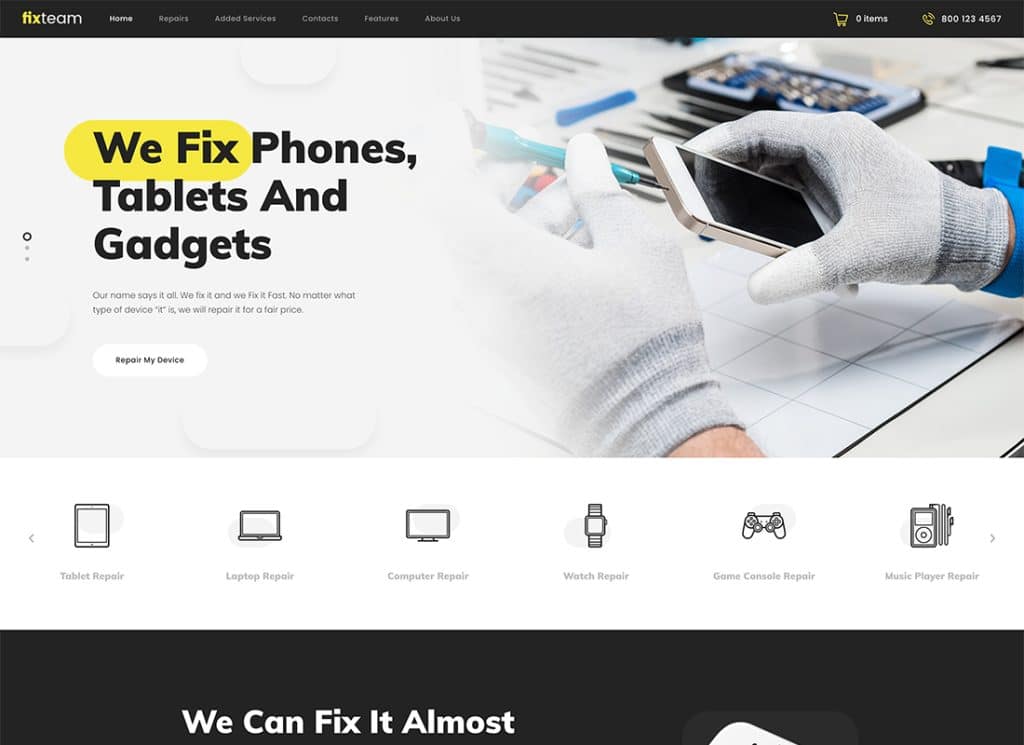 FixTeam – Thème WordPress pour la réparation d’appareils électroniques et mobiles