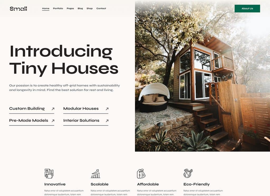 Small – Tiny House Living Lifestyle WordPress-Theme