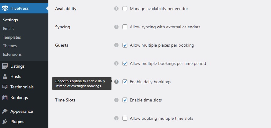 configurações de reserva.