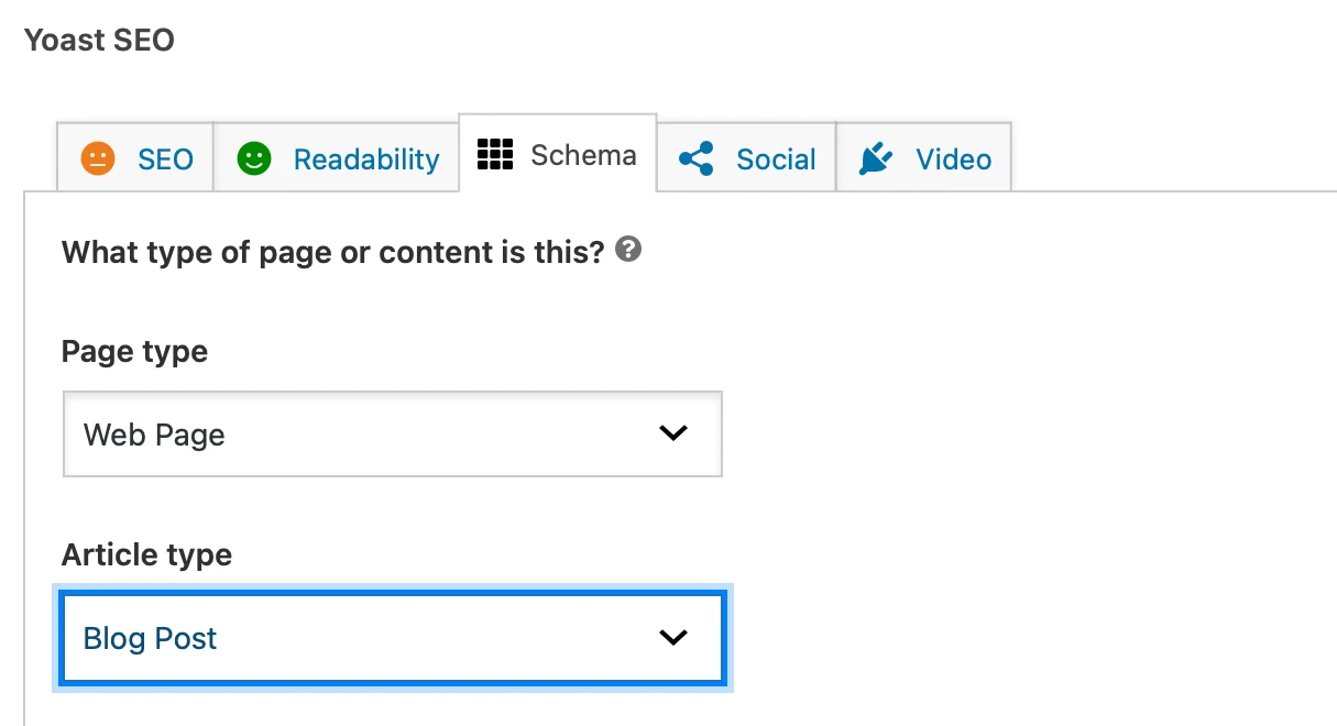 Yoast SEO スキーマ タブ。