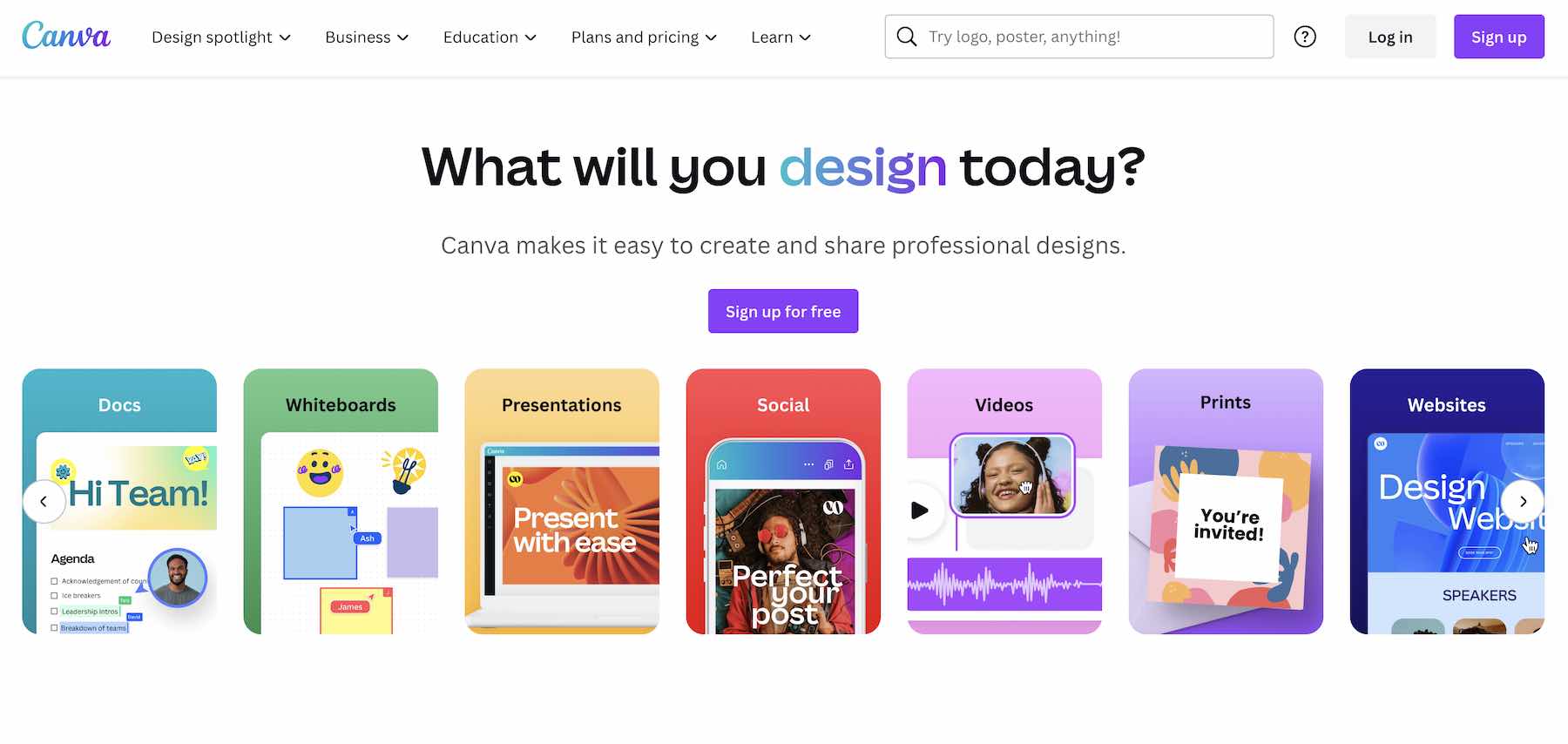 Home page di Canva