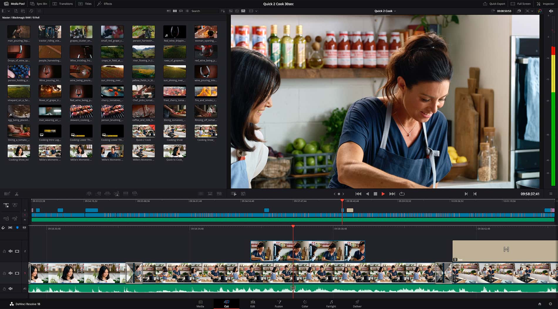 Une capture d'écran de l'interface utilisateur de DaVinci Resolve