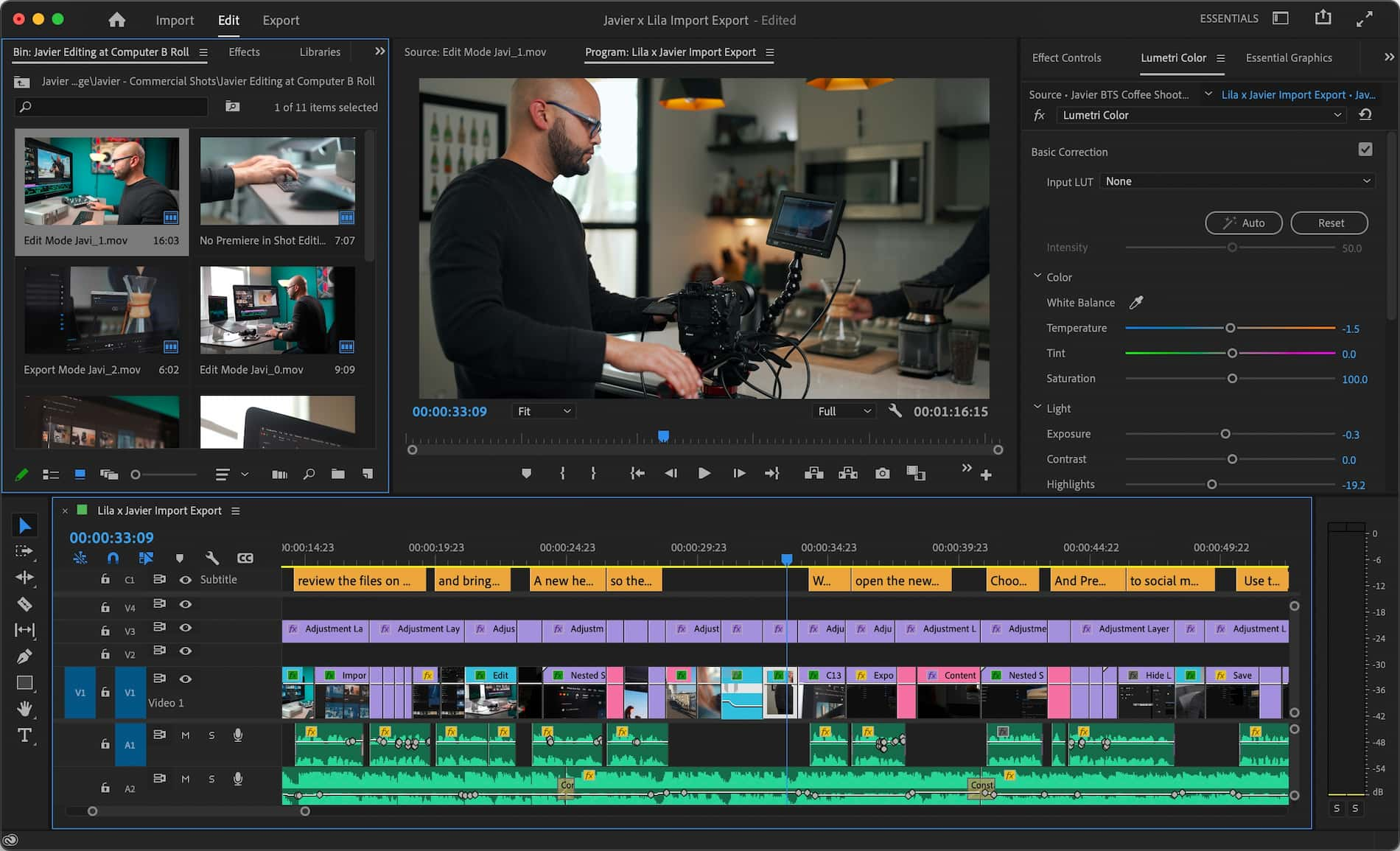 Zrzut ekranu przedstawiający interfejs użytkownika programu Adobe Premiere Pro