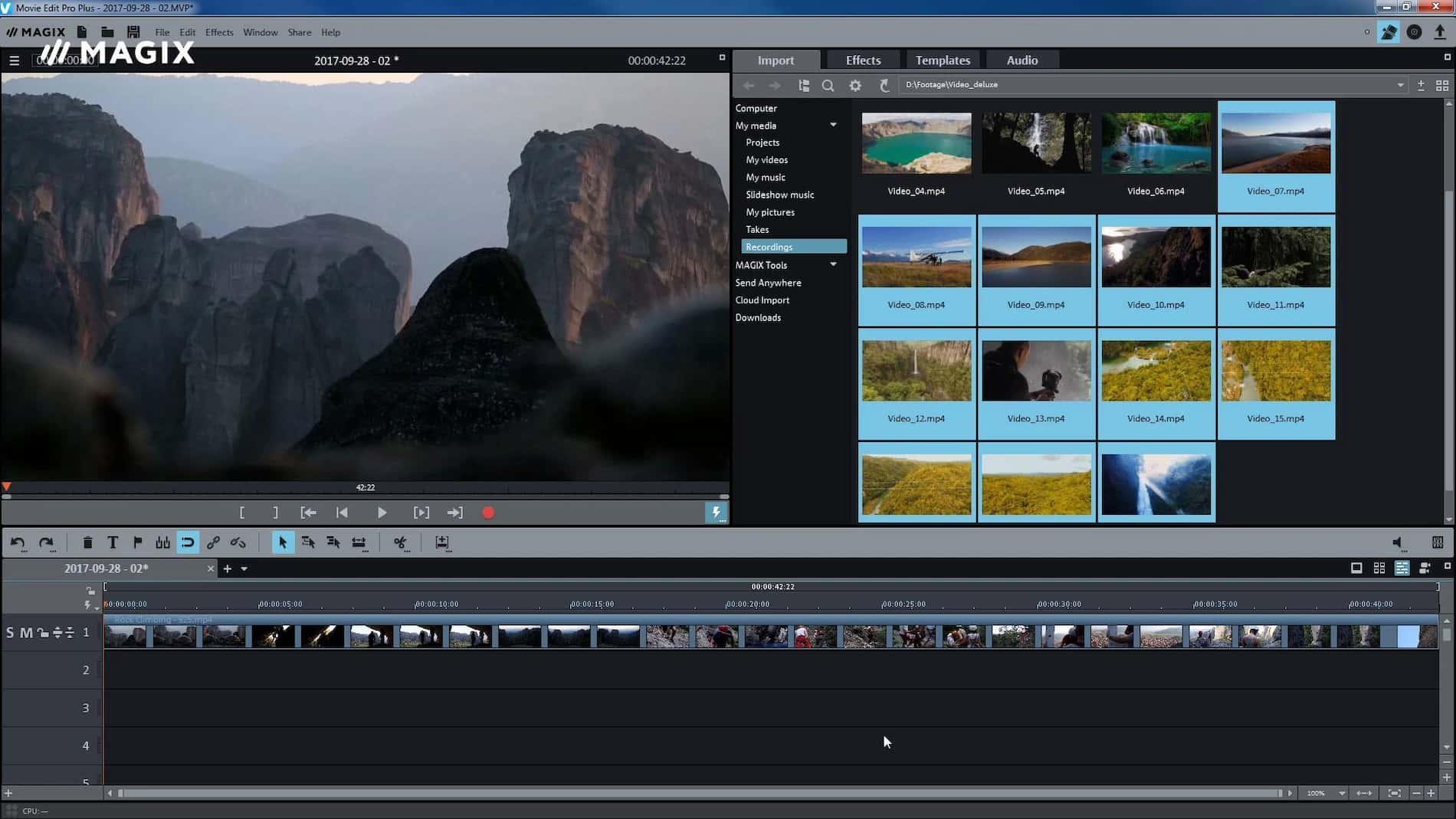 Une capture d'écran de l'interface utilisateur de Magix Movie Studio