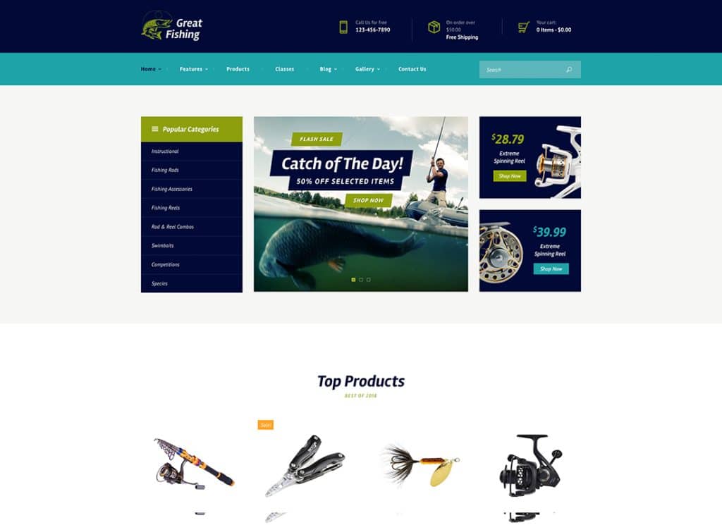 Tema WordPress per hobby di pesca e caccia