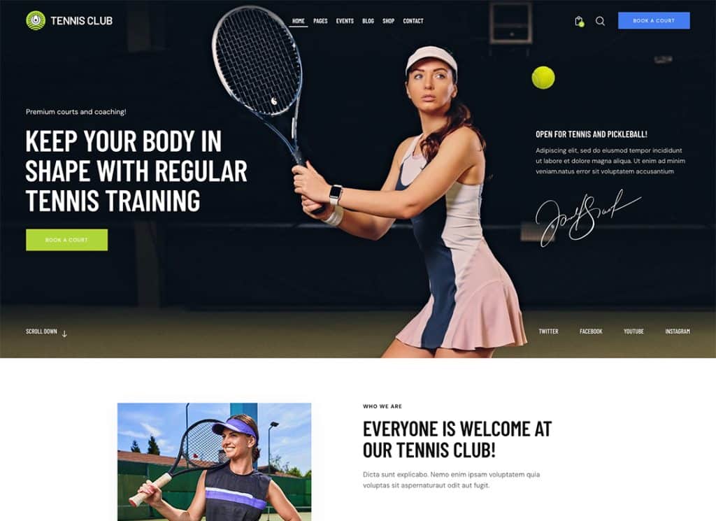 Klub Tenis - Tema WordPress Olahraga & Acara