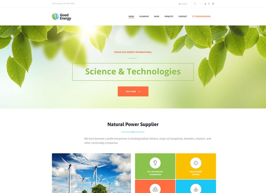 Good Energy - Tema WordPress de Ecologia e Empresa de Energia Renovável