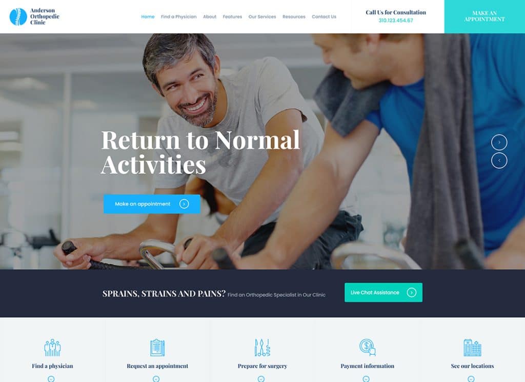 Anderson – Thème WordPress pour clinique orthopédique et centre médical