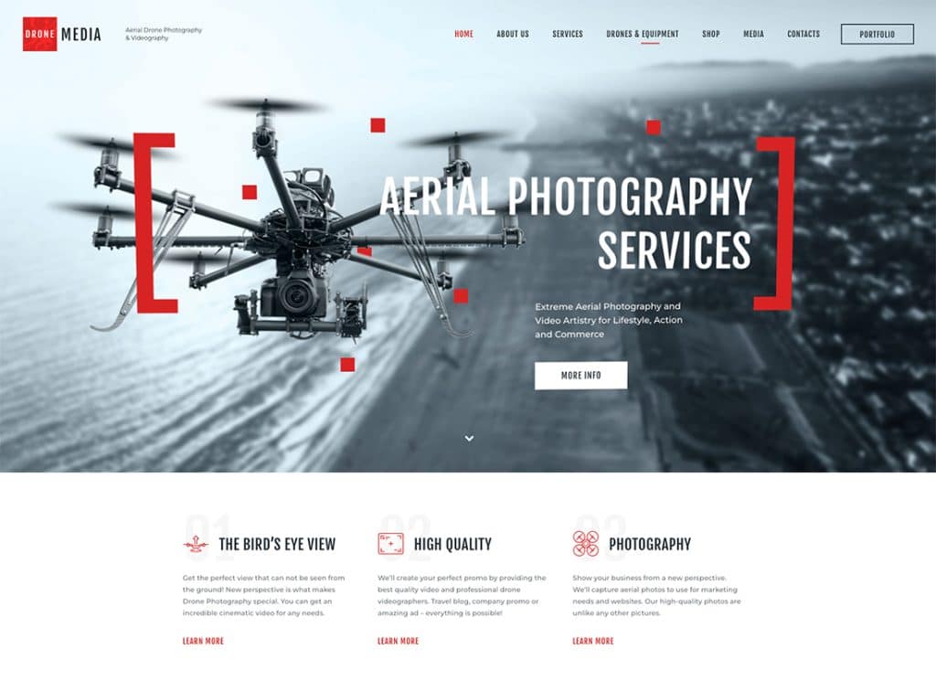 Drone Media – WordPress-Theme für Luftfotografie und Videografie