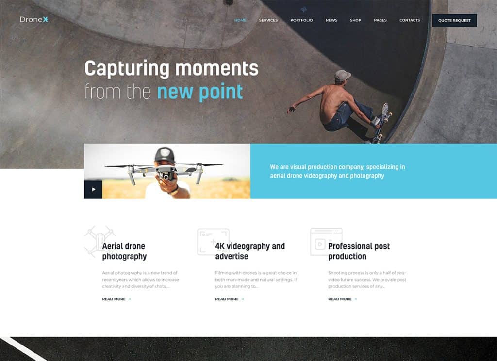 DroneX - ธีม WordPress การถ่ายภาพทางอากาศและวิดีโอ