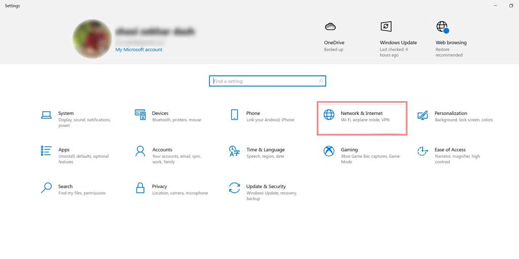 Windows Network and Internet Settings